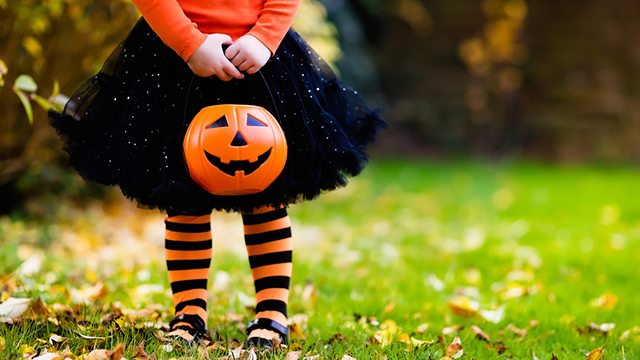 Fall themed stock photo of a little girl at Halloween